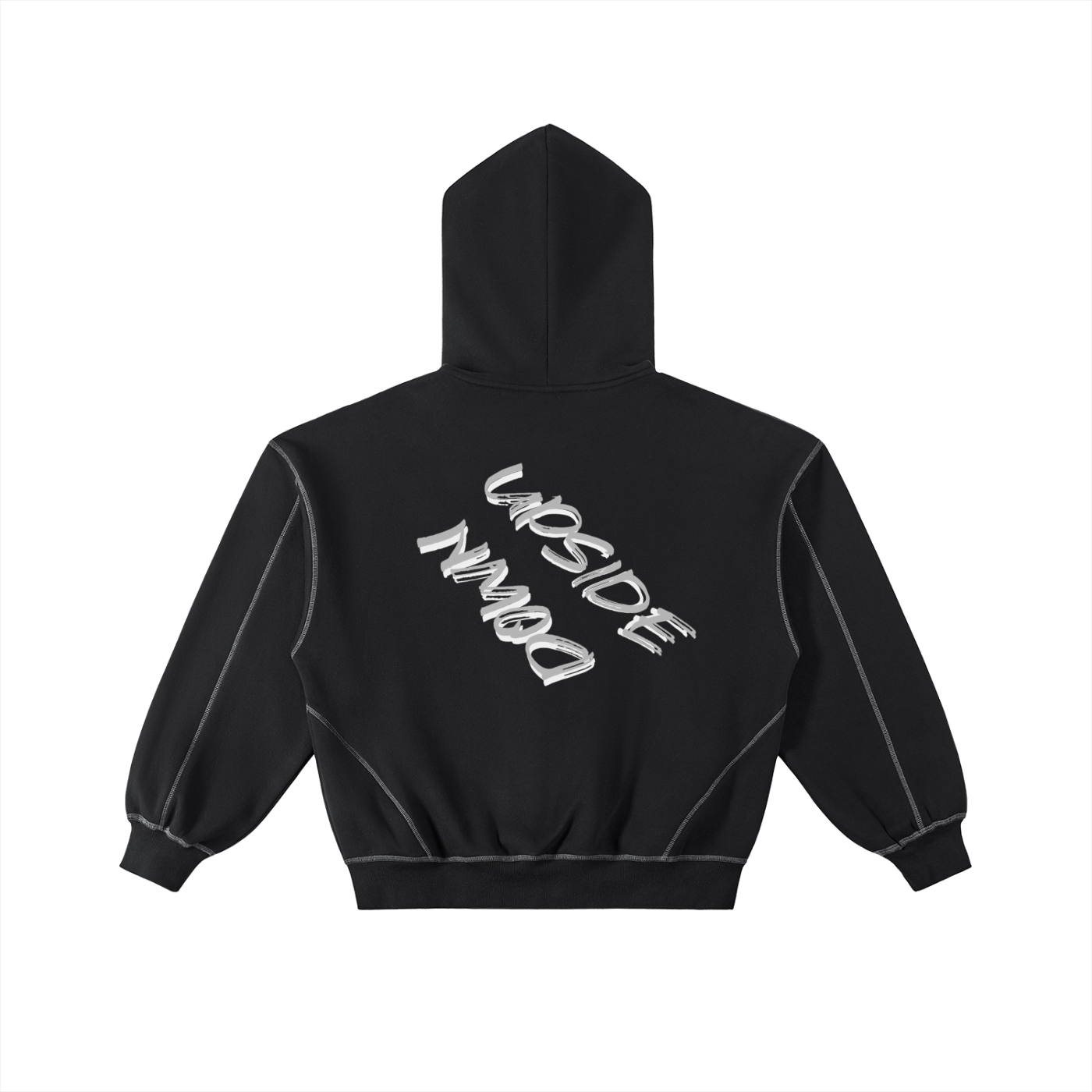 Upside Down Contrast-Stitched Boxy Fleece Zip Hoodie