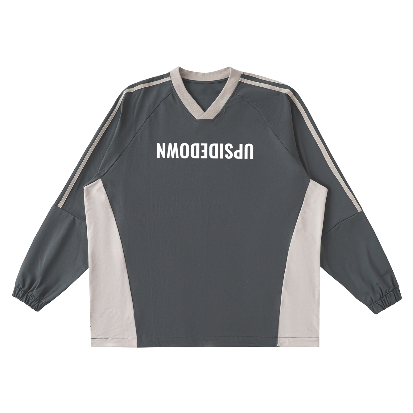 Upside Down Color-Block V-Neck Long-Sleeve T-Shirt